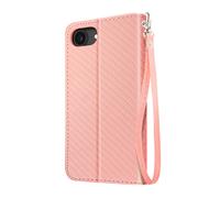 Étui à Clapet pour iPhone 17e Effet Carbone avec Porte-Cartes et Support Rose