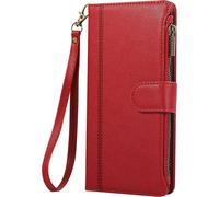Avizar, étui avec fermeture éclair pour iPhone 16, dragonne amovible, rouge
