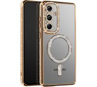 Avizar Coque Diamant pour Samsung Galaxy S25 Plus Contour Strass Dorée
