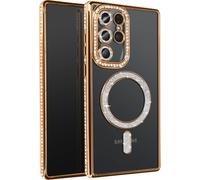 Avizar Coque Diamant pour Samsung Galaxy S25 Ultra Contour Strass Dorée