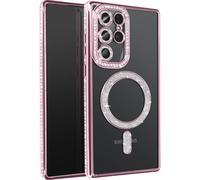 Avizar Coque Diamant pour Samsung Galaxy S25 Ultra Contour Strass Rose