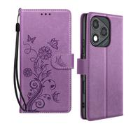 Avizar Étui Portefeuille Honor 400 Lite Fleur Papillon avec Dragonne Violet