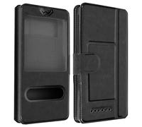 Avizar Étui Folio 2 Fenêtres Taille M Extra Slim avec Support et Décrochage Noir