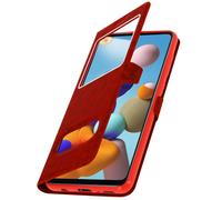 Housse pour Samsung Galaxy A21s Double Fenêtre Support Vidéo Rouge