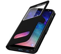 Avizar Étui Folio pour Galaxy A6 Plus Double Fenêtre avec Fonction Support Noir