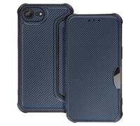 Avizar Étui Folio pour iPhone 16e Finition Carbone avec Porte-carte Bleu nuit