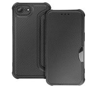 Avizar Étui Folio pour iPhone 16e Finition Carbone avec Porte-carte Noir