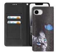 Étui Folio pour iPhone 17e avec Porte-cartes et Support Vidéo Motif Chat Noir