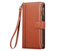 Etui Portefeuille pour Galaxy S25 Edge Zippé avec Dragonne Amovible Marron