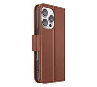 Etui Portefeuille pour iPhone 16 Pro en Cuir Premium avec Fonction Stand Marron