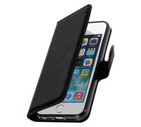 Avizar Étui portefeuille iPhone 5/5S/SE TPU + cuir Fermeture magnétique Noir