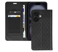 Avizar, Étui pour iPhone 16 avec motif en losange, compartiments et fonction de rangement, noir