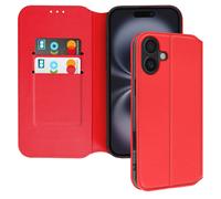 Etui pour iPhone 16 Clapet Porte-cartes et Support Vidéo Rouge