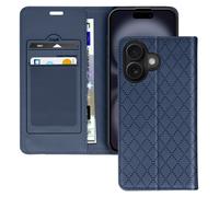 Avizar, Étui pour iPhone 16 Plus avec motif en losange, compartiments et fonction de rangement, bleu foncé