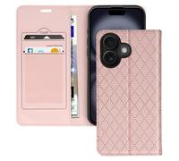 Avizar, Étui pour iPhone 16 Plus avec motif en losange, compartiments et fonction de rangement, rose