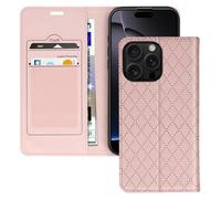 Avizar, étui pour iPhone 16 Pro Max avec motif en losange, compartiments et fonction de rangement, rose