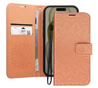 Avizar Étui pour iPhone 16 Pro Max Portefeuille Madala avec Dragonne Rose clair