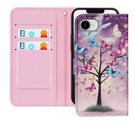 Avizar Étui pour iPhone 16e Motif Arbre à Papillon Dragonne et Porte-Carte