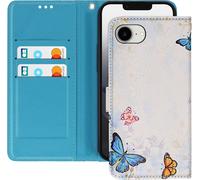 Avizar, étui pour iPhone 16e motif papillons dragonne porte-carte, blanc