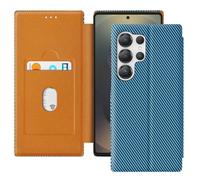 Avizar Étui pour Samsung S25 Ultra Fibre Carbone Support Vidéo et Anti-RFID Bleu