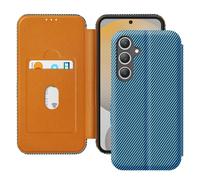 Etui pour Samsung S24 FE Fibre de Carbone Support Vidéo et Anti-RFID Bleu