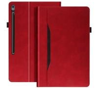 Étui pour Samsung Galaxy Tab S10 FE Plus - Rouge - Simili cuir - Support vidéo - Compartiments cartes