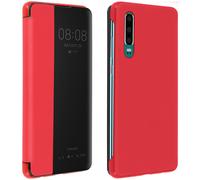 Avizar Housse pour Huawei P30 Étui Grande Fenêtre Translucide Coque Rigide Rouge