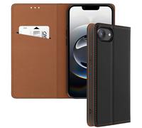 Avizar Housse pour iPhone 16e Portefeuille en Cuir Véritable Noir