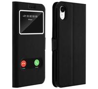 Avizar Housse pour iPhone XR Étui Double Fenêtre Coque Silicone Noir