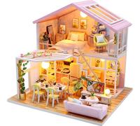 Avizar, Modèle DIY de maison rose avec lumière LED & accessoires, Coloré