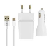 Avizar Pack Chargeur Secteur 2.1A + chargeur voiture 2.1A + câble USB Type C 1m
