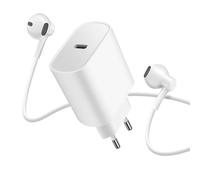 Avizar Pack Chargeur USB-C 20W + Écouteurs Filaires Jack 3.5mm avec Micro Blanc