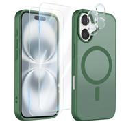 Pack Coque MagSafe iPhone 16 avec 2 Verres Trempés et 2 Protection Caméra Vert foncé