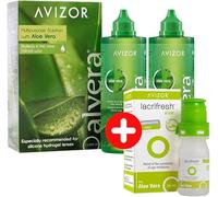 AVIZOR ALVERA Pack 2 Flacons de 350 ml + AVIZOR LACRIFRESH Aloe Flacon de 10 ml | Solution pour nettoyer et désinfecter les lentilles de contact + Collyre pour soulager les irritations oculaires