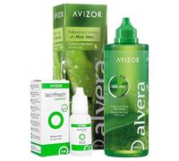 Avizor Pack de nettoyage pour lentilles : solution unique Alvera 350 ml + gouttes Lacrifresh Comfort 15 ml. Pour verres hydrogel-silicone. Nettoie, désinfecte, hydrate et soulage.