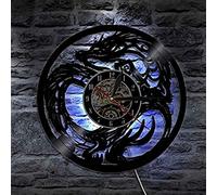 AVJERA ELD Donjon Maître Dragon LED Éclairage Art Mural Art Martial Dragon Applique avec Lumionus Vinyle Record Horloge Vinyle Horloges Lumière Cadeaux Fête des Mères Art Montres