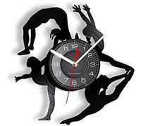 AVJERA Gymnastique Remplissage Silhouette Horloge Peinture Murale Sport Remplissage Rollover Disque Vinyle Horloge Gymnastique Art Mural Salle de Danse décoration Murale