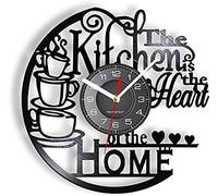AVJERA Horloge Murale de 12 Pouces Autour de la Cuisine, Le cœur de la Maison, inspirée du Disque Vinyle, Design Moderne, Montre Murale en Vinyle, décoration de Cuisine, Montres silencieuses