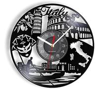 AVJERA Italie Paysage Urbain Gramophone Record Horloge Murale Torre Di Pisa opéra Venise Ville d'eau Vintage Montre Murale rétro décor Musique