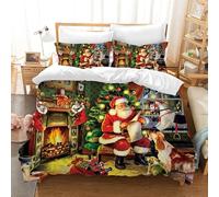 AVJWWD Housse de Couette de Noël,Parure de lit Motif père Noël,Impression 3D Père Bonhomme Ensemble de Cadeaux,pour Les garçons et Les Filles (Vieil Homme et Chien, 220 x 240 cm)