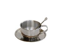 AVKGCZ Tasses à café en acier inoxydable avec cuillère et soucoupe - Tasses à café à double paroi pour latte, expresso, lait, thé, thé, ensemble de tasses à lait, tasse à lait, cuillère