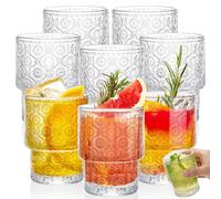 AVLA Lot de 8 verres à boire vintage romantiques en relief pour eau et jus de fruits - Transparents - Empilables - Pour boissons, thé, lait, yaourt, whisky - 200 ml