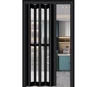 AVLLSO Porte placard pliante 50 60 70 80 90 100 110 120 150 180cm Largeur, Portes pliantes coulissantes PVC avec Lock, Panneaux coulissants portes placard(Black-1,WxH 79x80in(198.5x203cm))