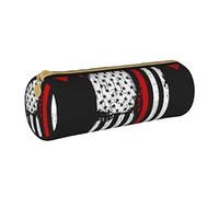 avlyn Trousse à crayons ronde en cuir avec tournesol orange - Pour femme et homme - Pour l'école, le bureau et les voyages, Drapeau américain pompier, Taille unique, Cartable