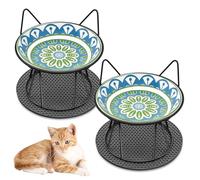Avmvnvc Gamelle Chat Surélevée - 2 Bols en Céramique avec Support en Métal Antidérapant pour Chat et Petits Chiens - Tapis Antidérapant Inclus