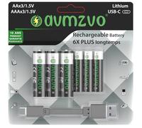 avmzvo Lot de 6 Piles AA AAA au Lithium 1,5 V 3400 mWh AA 1,5 V 1100 mWh AAA 3 pièces USB-C Rechargeables avec câble de Charge USB-C 2 en 1