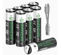 avmzvo Lot de 8 Piles AA Rechargeables 3400 mWh LR6 USB-C Lithium avec câble de Charge USB-C 2 en 1, 1,5 V, 2 à 3 Heures de Charge Rapide