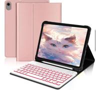 AVNICUD Coque Clavier pour iPad A16 11Ème Generation 11" 2025/iPad 10e Generation 10.9" 2022 avec Rétroéclairé, Étui Keyboard Bluetooth Magnétique Détachable Français AZERTY Layout, Or Rose