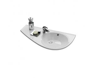 Avocado Comfort Lavabo 85x45cm, style asymétrique gain de place orientation gauche avec perçage et trop plein (XJ1L1100000)