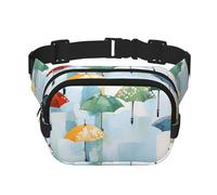 Avocado On Green PlatewaistBag pour homme et femme - Sac banane double réglable pour voyage, sport et quotidien, Peinture à l'huile de parapluies sur bleu clair, Taille unique